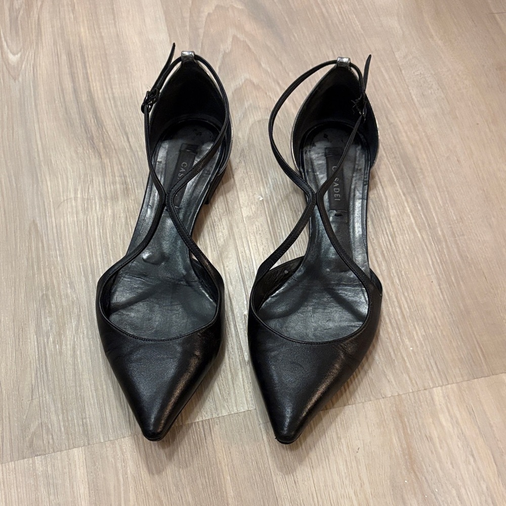 Casadei black leather flats